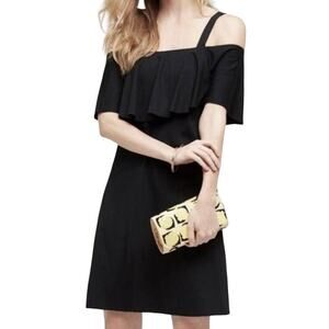 Maeve by Anthropologie Flounce Hem Stretch‎ Off Shoulder Ruffle Dress Black XS